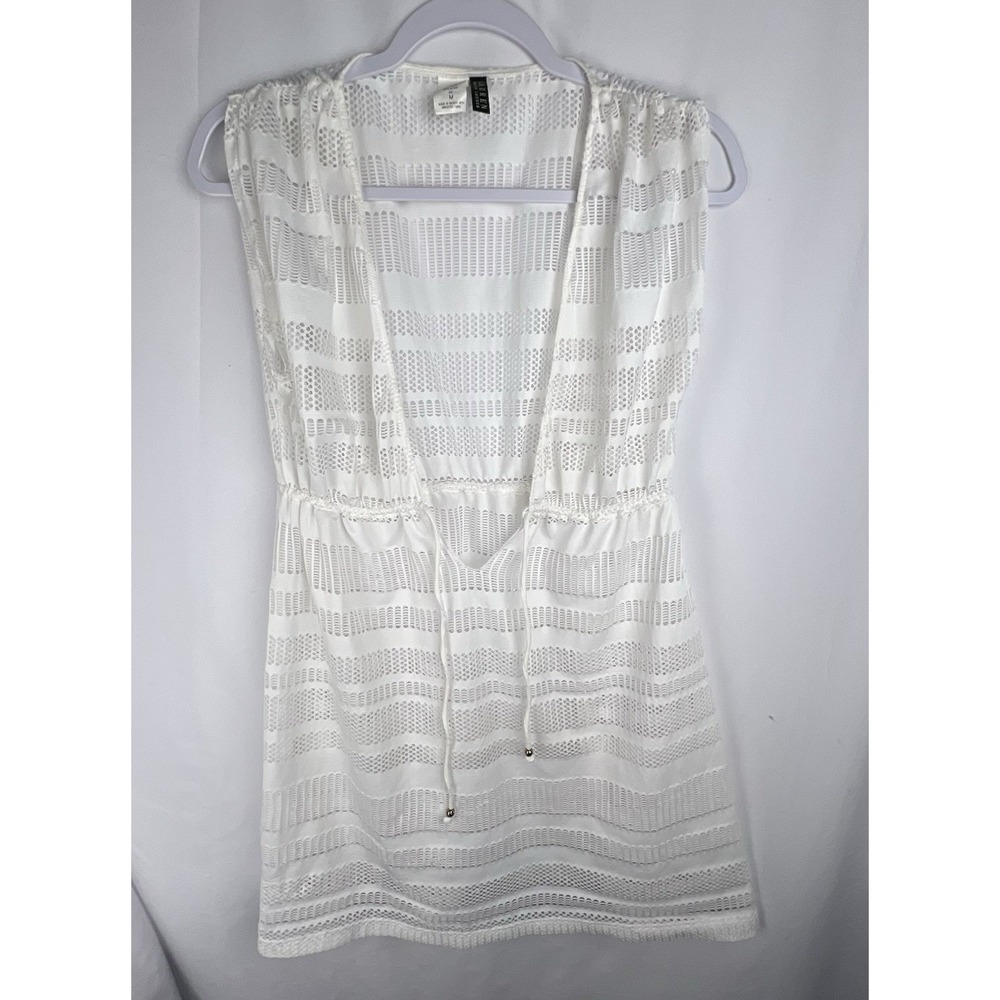 Lauren Ralph Lauren White Mesh Cover Up Dress Size Medium Sheer Open Knit Beach